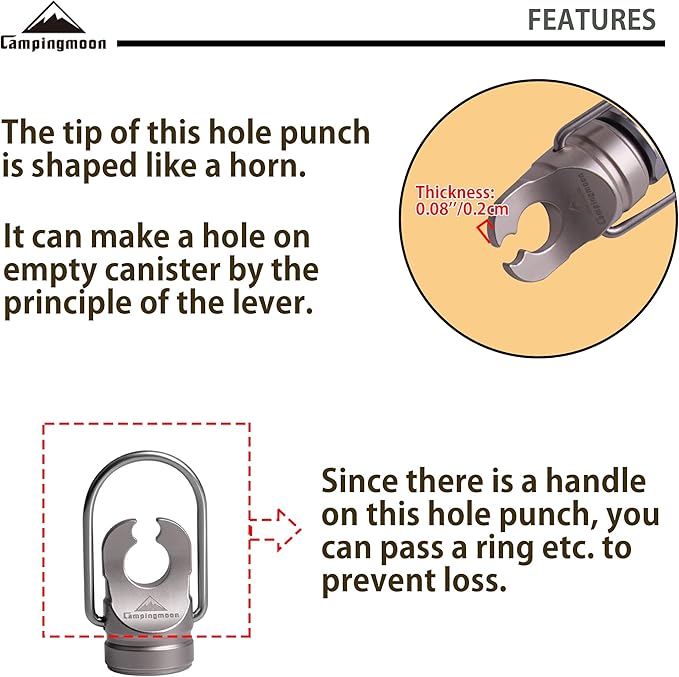 CAMPINGMOON Extension Pole Rod for Camping Lantern with Hole Punch for Empty Canister Z12/Z14 (Hole