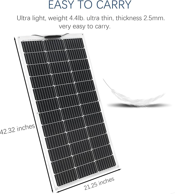 XINPUGUANG Flexible Solar Panel 100W 12V Monocrystalline Solar Kit Hightweight Module, 10A Charge