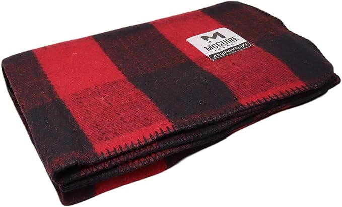 M MCGUIRE GEAR Warm Wool Bunkhouse Plaid Blanket for Camping, Home, Survival, or First-Aid, 64" x