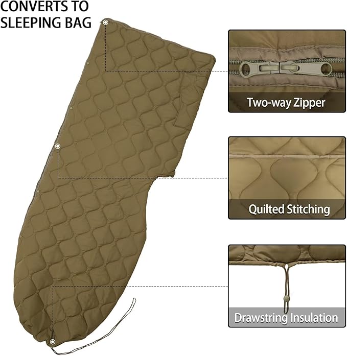 Poncho Liner Hoodie with Pocket Insulated Military Sleeping Bag Waterproof for Outdoor Camping