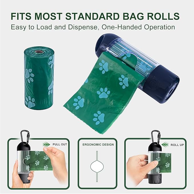 2-Pack Dog Poop Bag Holder with Flashlight 7-Color, USB-C Rechargeable doggie bag holder for leash