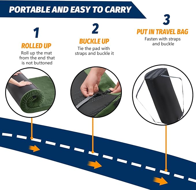 CYMULA CertiPUR-US Memory Foam Camping Mattress Pad, Portable Foam Sleeping Pad for Camping, Roll