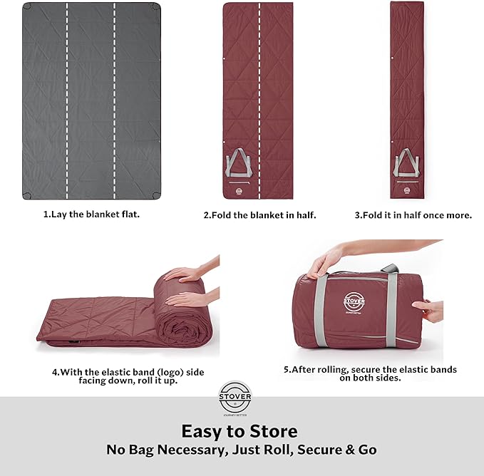 STOVER Waterproof Stadium Blanket – Portable Outdoor Camping Blanket for Travel, Picnics, or Sports