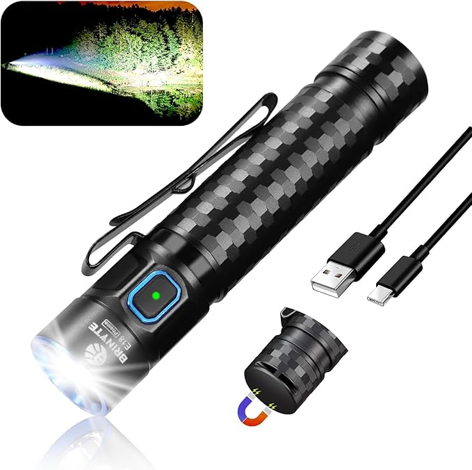 Brinyte E18 Rechargeable LED Flashlight Work Light with Magnetic Base for Hands-Free Lighting, 1200