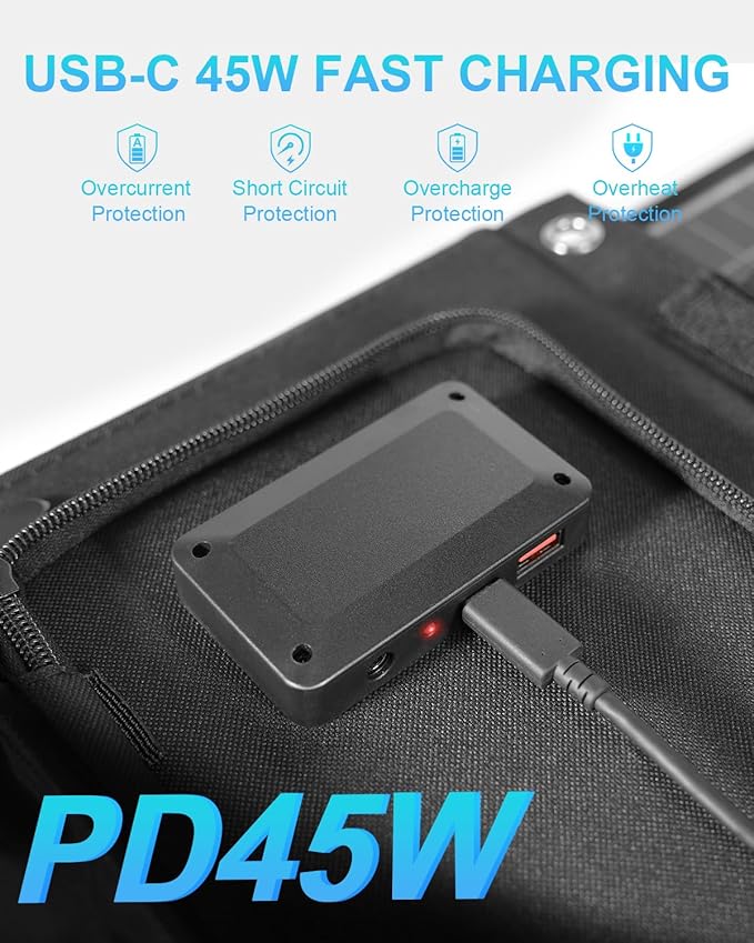 ELECAENTA 60W Portable Solar Panel, 45W USB C & QC 3.0 for Cellphone Tablet Camera Drones, 24% High