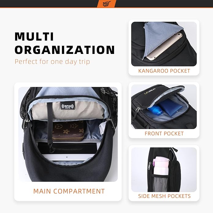 SKYSPER Sling Bag RFID Crossbody Sling Backpack Cross Body Shoulder Bag Travel Hiking Daypack for