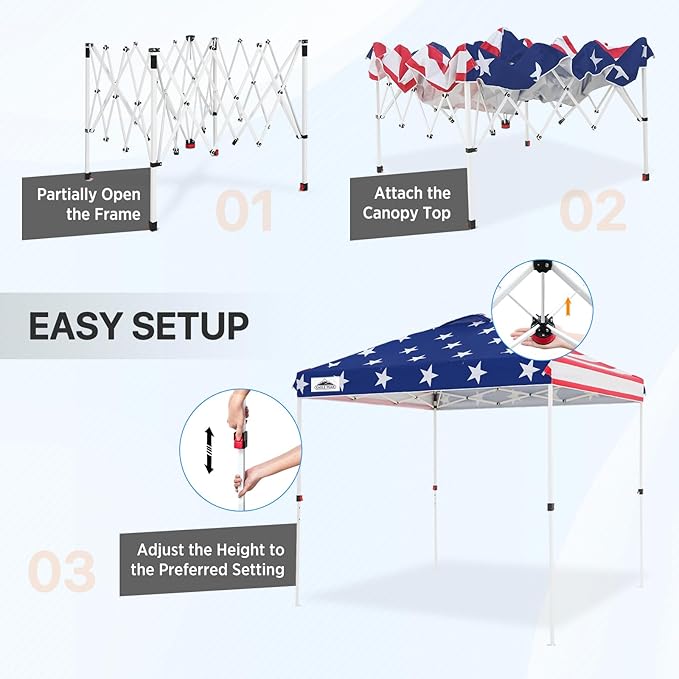 EAGLE PEAK Pop Up Canopy Tent with Wheeled Carry Bag, 8 Stakes, 4 Ropes, Easy Set Up Tent Canopy