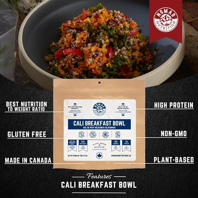 Nomad Nutrition Cali Breakfast Bowl | Instant Freeze Dried Backpacking & Camping Food |