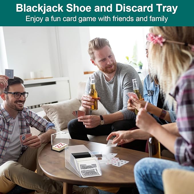4 Deck Blackjack Shoe and Discard Tray, Clear Acrylic Card Dispenser Blackjack Dealing Shoe Card
