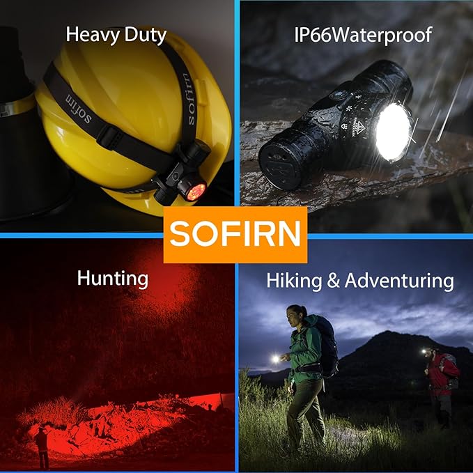 Sofirn HS21 Headlamp with Red Light, 2200 Lumen Led Bright Head lamp USB C Rechargeable with