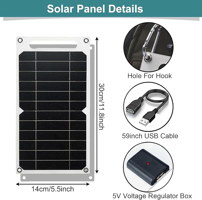 Mini 5V 6W USB Solar Panel, Portable 5 Volt 6 Watt High Efficiency Monocrystalline Solar Panel