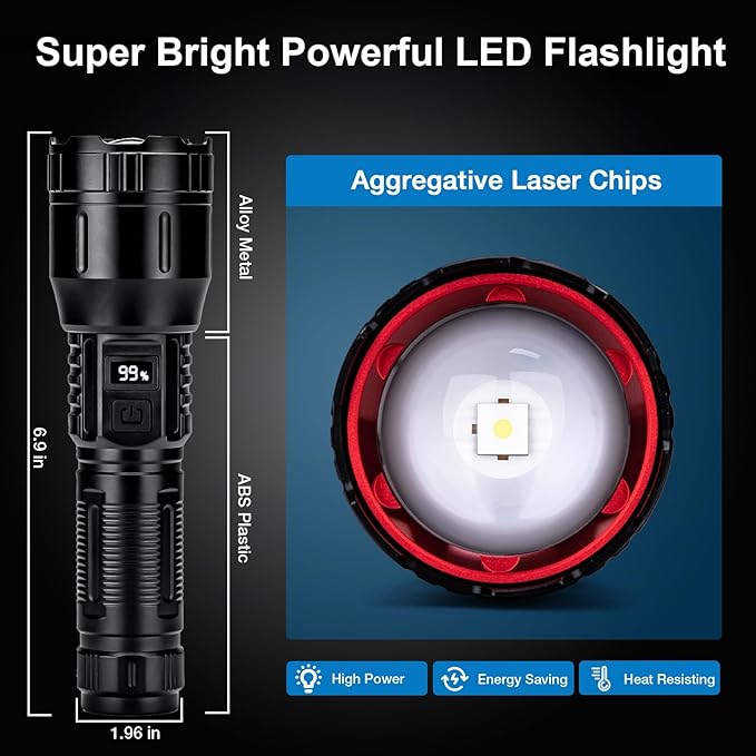 Rechargeable Flashlights High Lumens 990,000L (2Packs), Super Bright LED Handheld Tactical Flash
