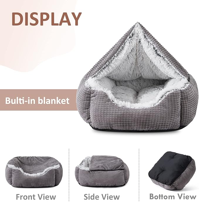 MIXJOY Dog Beds for Small Dogs, Rectangle Cave Hooded Blanket Puppy Bed, Luxury Orthopedic Cat Beds