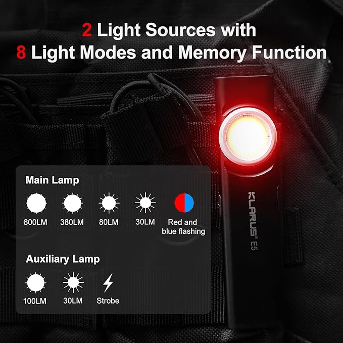 klarus E5 2Pcs Pocket Flashlight, Rechargeable EDC Flashlight, Super Slim 4.2x1x0.3inch, 600