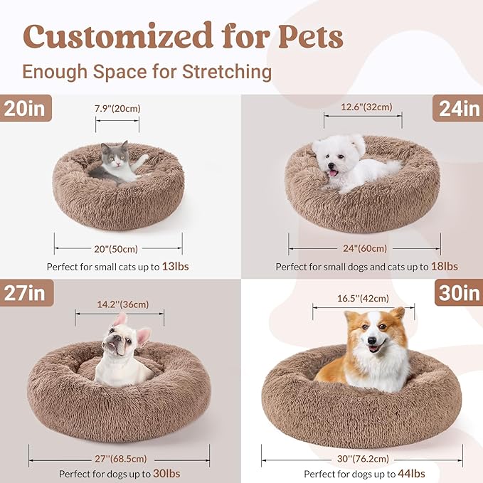 rabbitgoo Cat Beds for Indoor, 20 inches Machine Washable, Fluffy Round Pet Bed Non-Slip, Calming