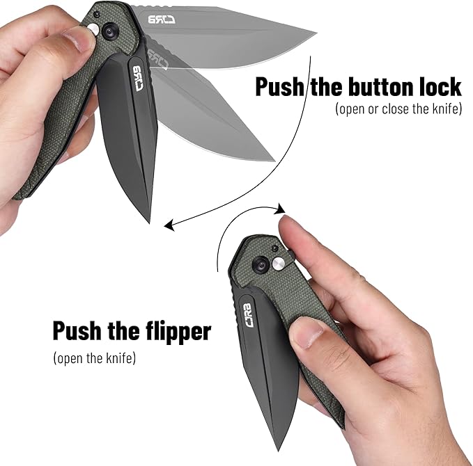 CJRB CUTLERY Folding Knife Riff (J1928) Button Lock Pocket Knife for Men Black PVD AR-RPM9 Steel