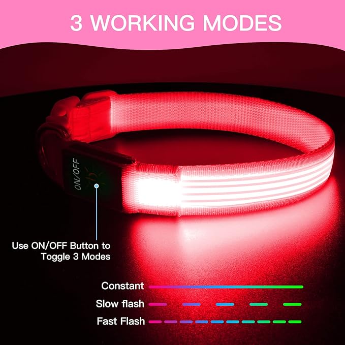 YFbrite Light up Dog Collar, USB Rechargeable LED Puppy Collar Super Bright Adjustable Glowing Dog