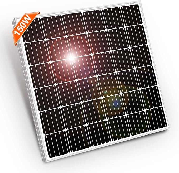 DOKIO 150W 18V Monocrystalline Solar Panel for 12V Systems, MC4 Connector, Aluminum Frame