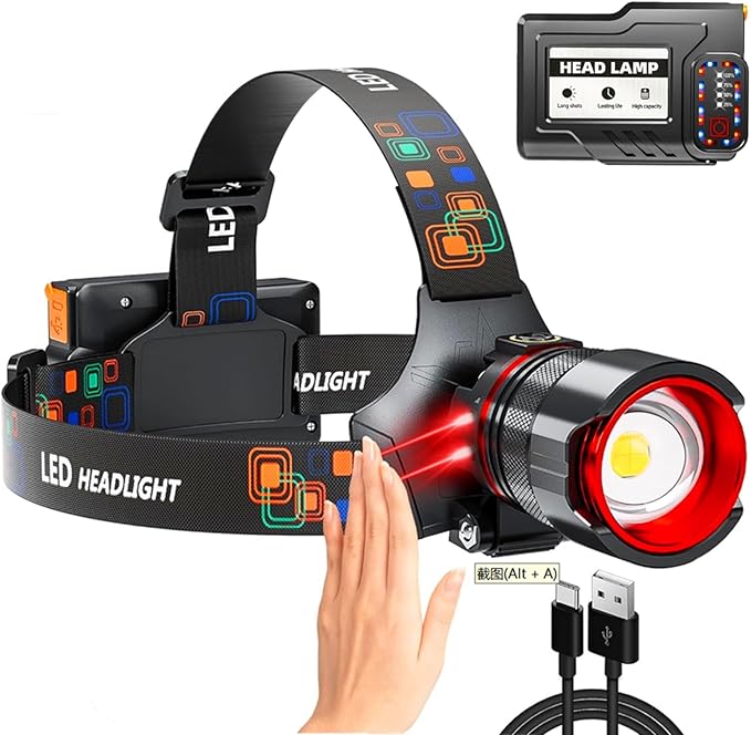Headlamp 90000 LUMENS LED Rechargeable Head Lamps, Zoomable Headlight with 5 Modes & IPX7