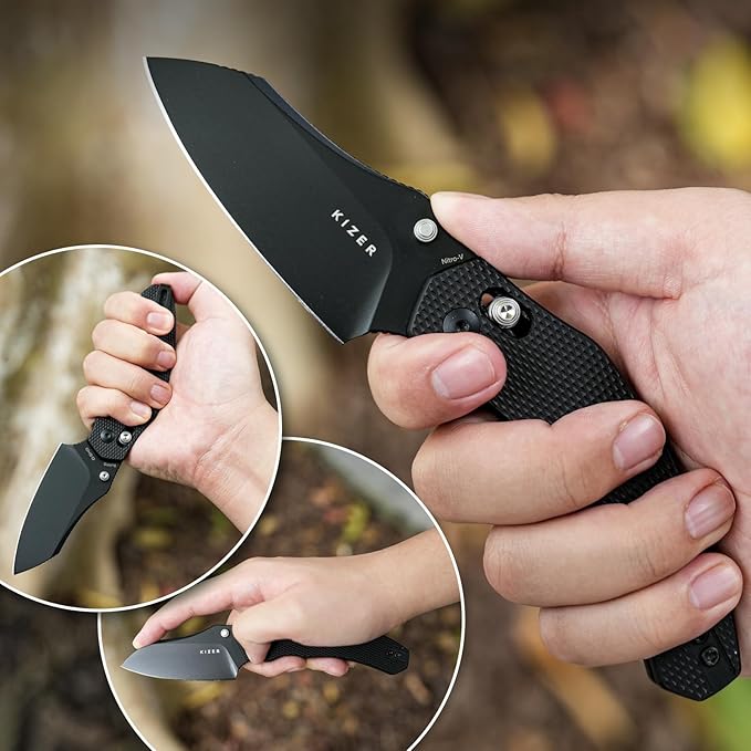 Kizer Bulldog Pocket Knife, 3 In Nitro V Steel Blade Folding Knife Aluminium Handle Camping Hunting