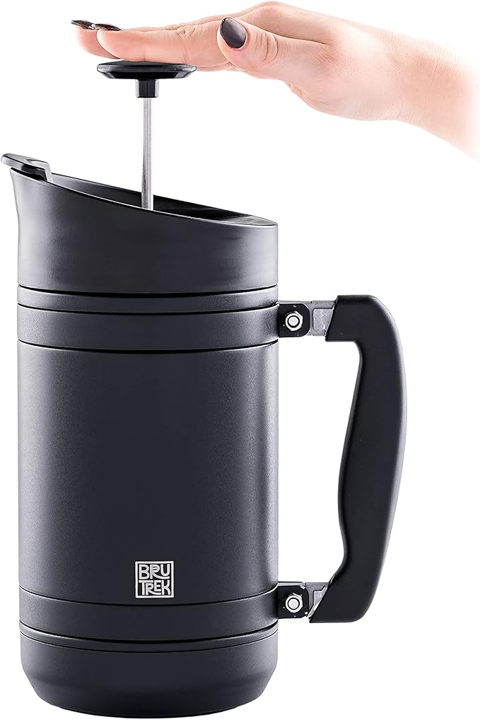 BruTrek BaseCamp Coffee Press - Double Wall Insulated Stainless Steel - Bru-Stop Technology, No
