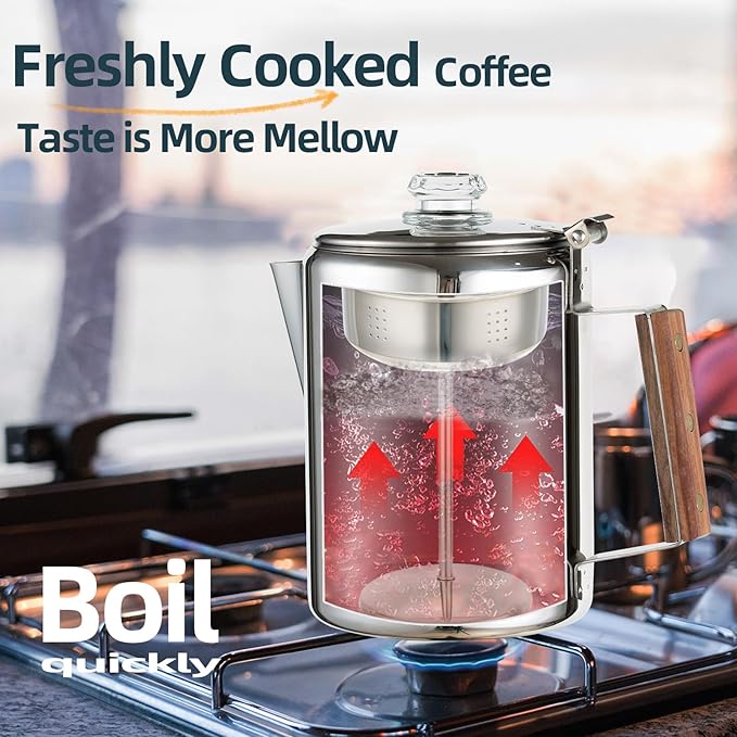 MEREZA Camping Percolator Coffee Pot 12 Cup Stove Top Coffee Percolator Non Electric Coffee Maker