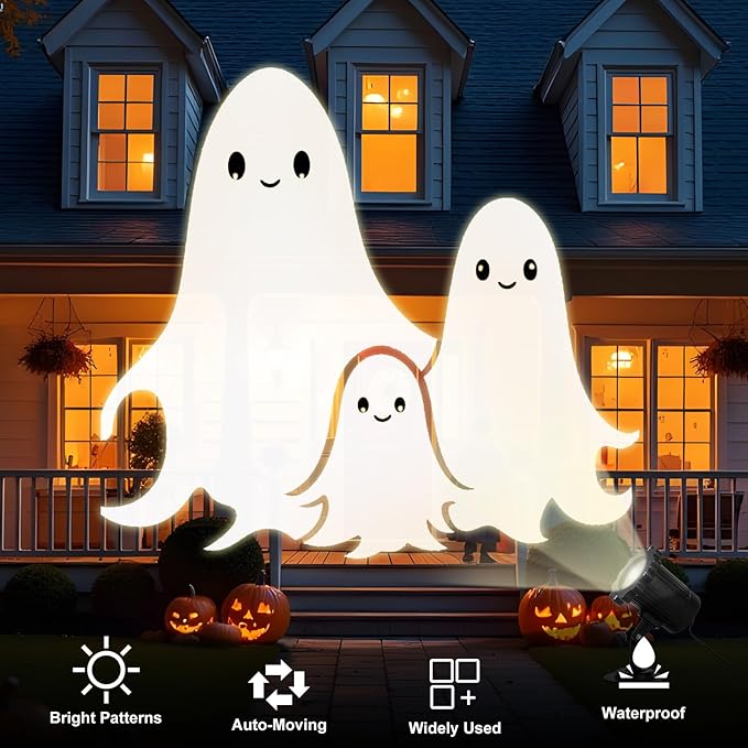 Treela Halloween Cute Ghost Projector Lights Outdoor Indoor Dynamic Lights Decoration Outside LED