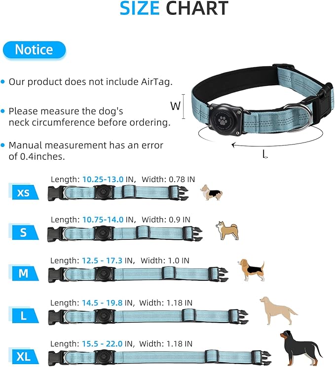 Upgraded AirTag Dog Collar, IP68 Waterproof Air Tag Dog Collar Holder, Reflective, Ultra-Durable