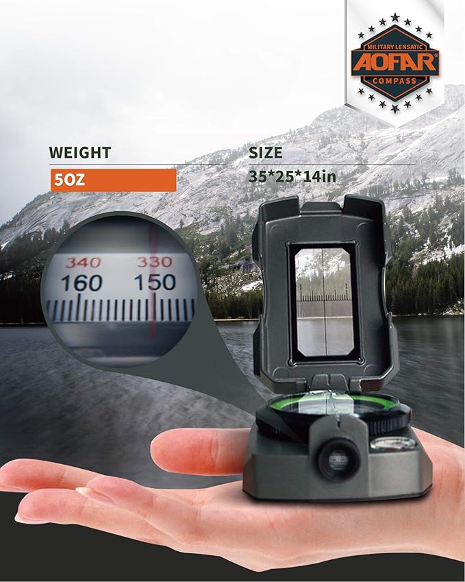 AOFAR Lensatic Sighting Military Compass AF-4090, Aluminum Alloy Material is Lighter, Functional