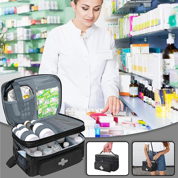 Medicine Storage Bag, Medical Bag Pill Bottle Organizer for Emergency, Medicine Box Empty with