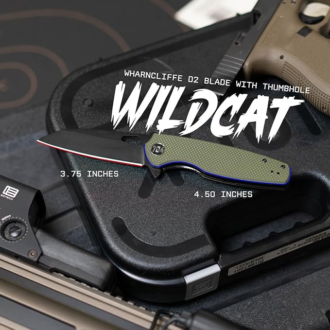 704 Gear Wildcat Lite EDC Folding Pocket Knife | Compact Size D2 Wharncliffe Blade with Thumbhole