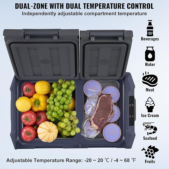 VEVOR NLS35, 12 Volt Car Refrigerator Fridge, 25Liter(26.4qt) Dual Zone Portable Freezer, -4℉-68℉