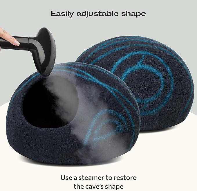 MEOWFIA Cat Cave ??Premium Felt Cat Bed for Indoor Cats, Handmade 100% Merino Wool (Medium, Black