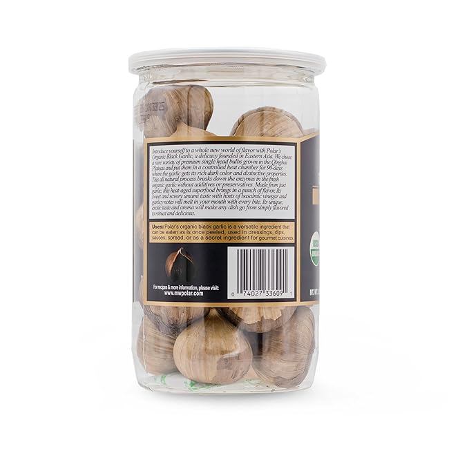 MW Polar USDA Organic Black Garlic 8.8oz (Pack of 1), Whole Bulbs, Easy Peel, All Natural, Chemical
