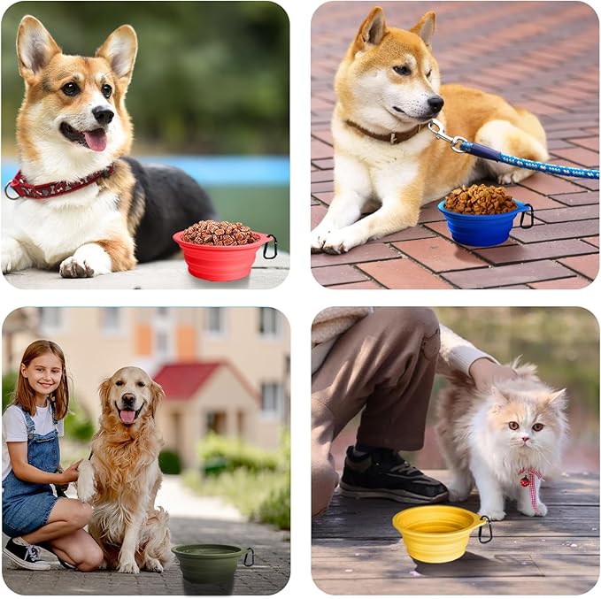 PetBonus 2-Pack Large Silicone Collapsible Dog Bowls, 34oz/1000ml BPA Free Portable Foldable Travel