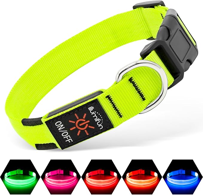 Illumifun LED Dog Collar, Light Up Dog Collar Rechargeable Glow in Dark Pet Collar Safety Dog