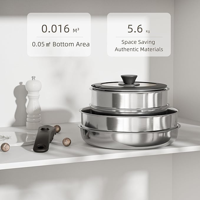 Caannasweis Detachable Nonstick Cookware Set - Stackable Induction Pots and Pans With Removable