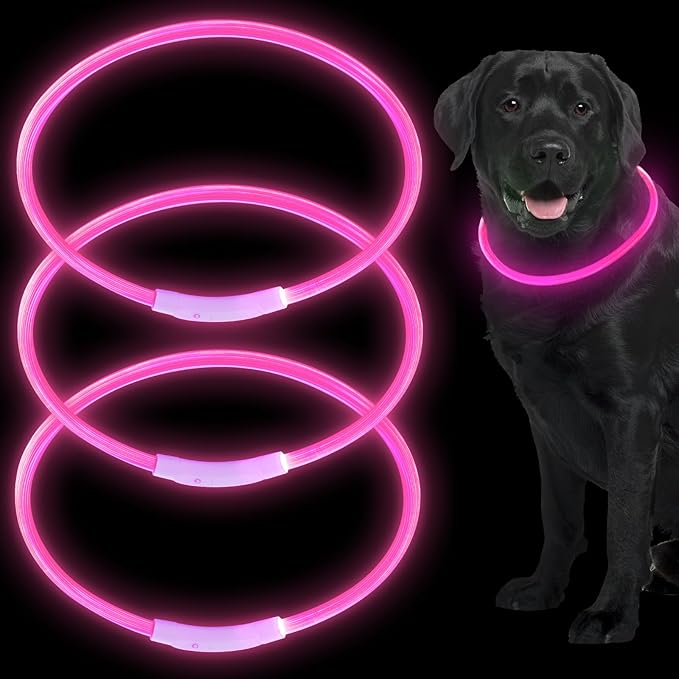 Weewooday 3 Pcs Dog Collar LED USB Rechargeable Lights Dog Necklace Collars Doggy Lights for Night