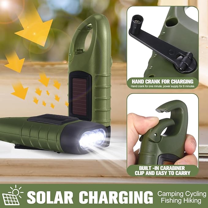Leelosp 9 Pieces Hand Crank Flashlight Solar Powered Flashlight for Emergencies Dynamo Rechargeable