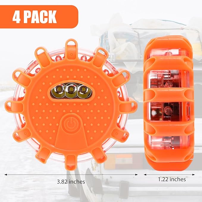 Tallew 4 Pack LED Road Emergency Roadside Lights Flashing Safety Warning Kit Beacon Magnet Hook