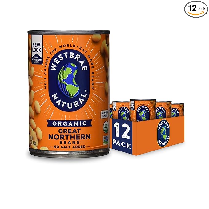 WESTBRAE 15 oz Organic Great Northern Beans, Source of Plant Based Protein and Fiber, Low Fat