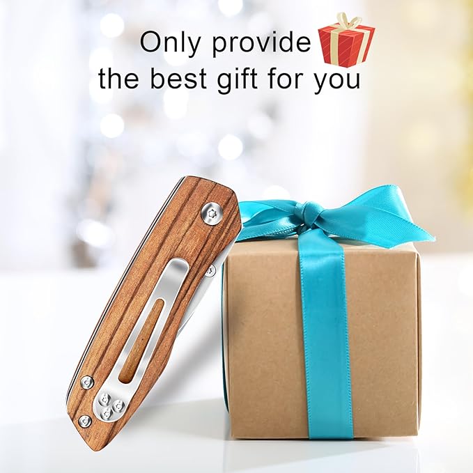 Vickay Folding Pocket Knife for Men & Women, 2.95" 8Cr13MoV Half-Serrated Steel Blade, Wood Hanlde
