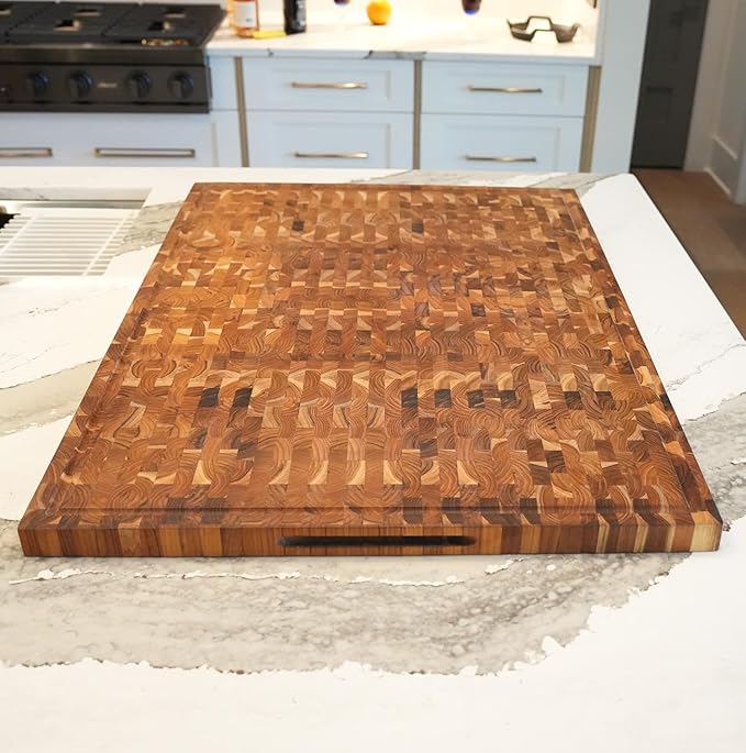 EcoDecors FSC Certified Solid Teak Cutting Board 40x28, XL Reversible End Grain Butcher Block for