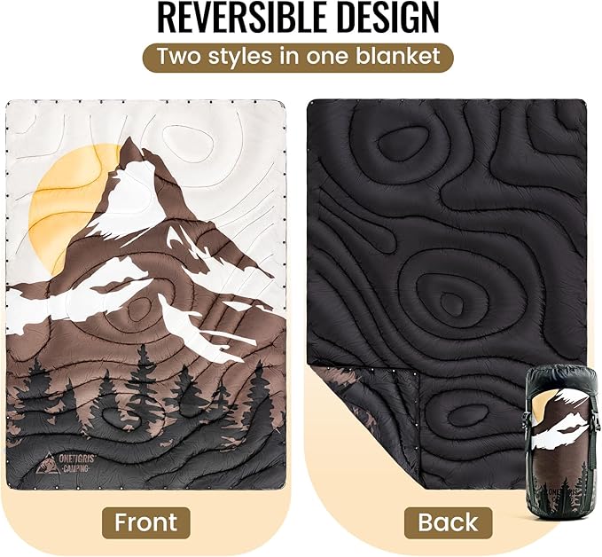 ONETIGRIS Camping Blanket,Wearable Outdoor Quilt with Recycled Thermal Insulation, Convertible to