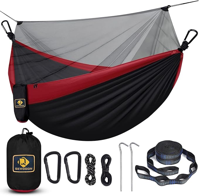 Camping Hammock with Net,Travel Portable Lightweight Hammocks with Tree Straps and Solid D-Shape