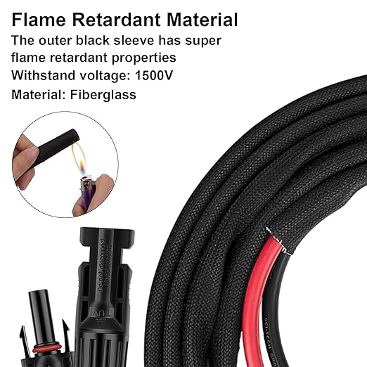 10FT 10AWG Solar Panel Extension Cable with Female and Male Connectors, Solar Cable for Solar