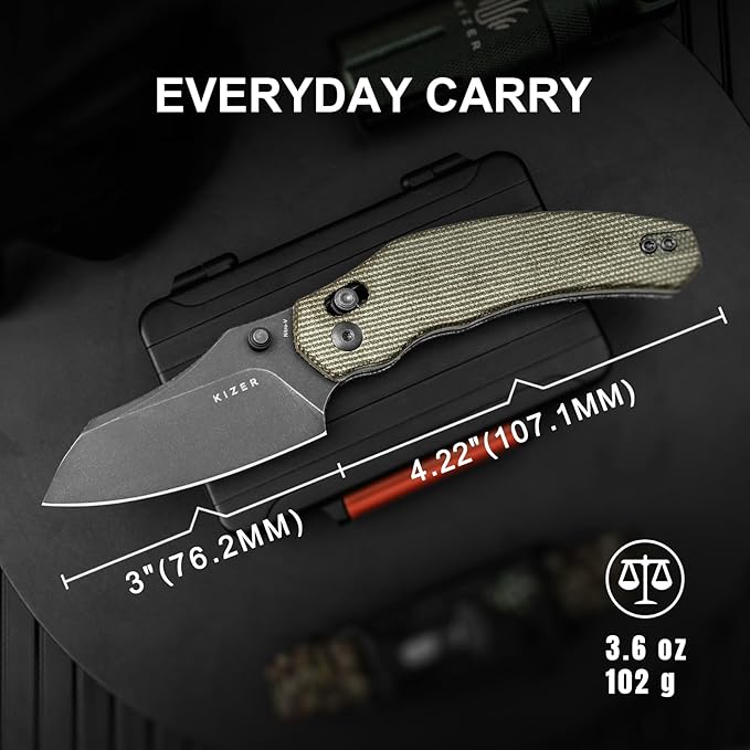 Kizer Bulldog Pocket Knife, 3 In Nitro V Blade Folding Knife Micarta Handle Camping Hunting Knife
