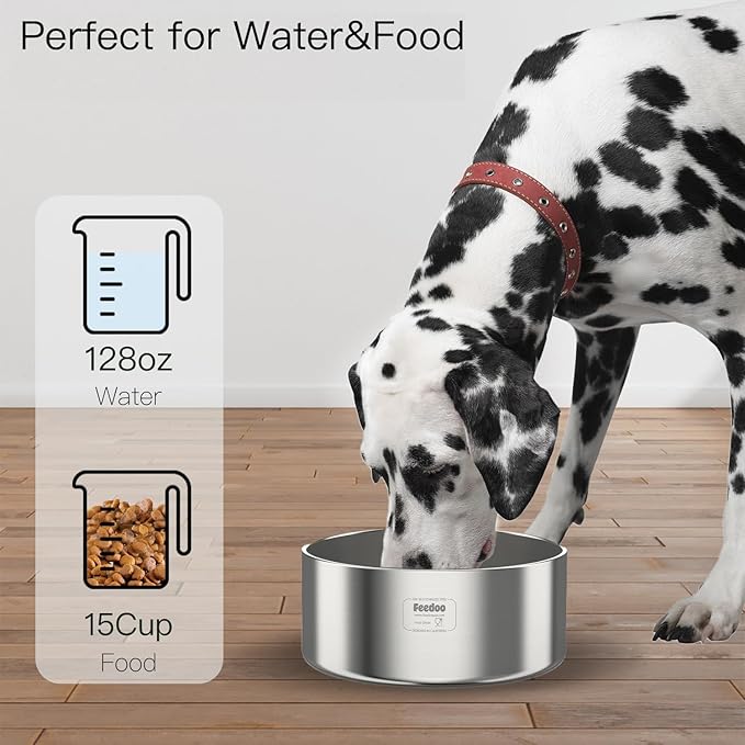 1Gallon Double Layer 304 Stainless Steel Dog Bowl - Insulated & Durable | Non-Slip Base | Easy to