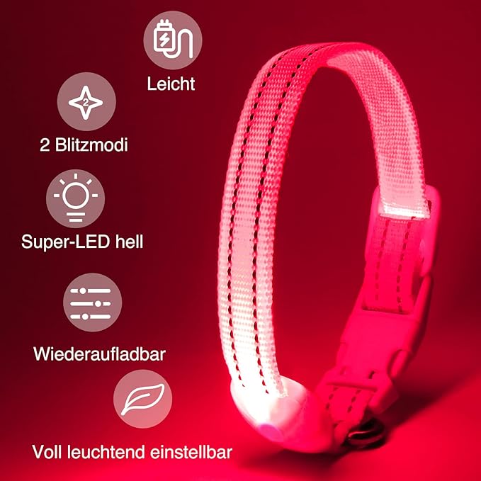 LED Dog Collar - Light Up, Adjustable, Rechargeable, Waterproof - Night Walking, Glow in Dark