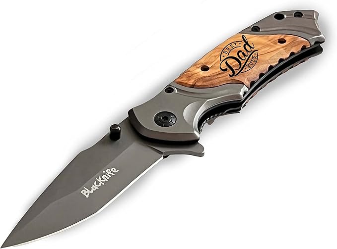 BlacKnife Gift For Dad Folding Pocket Knife with Wooden Handle and Clip, Pocket Knife For Men